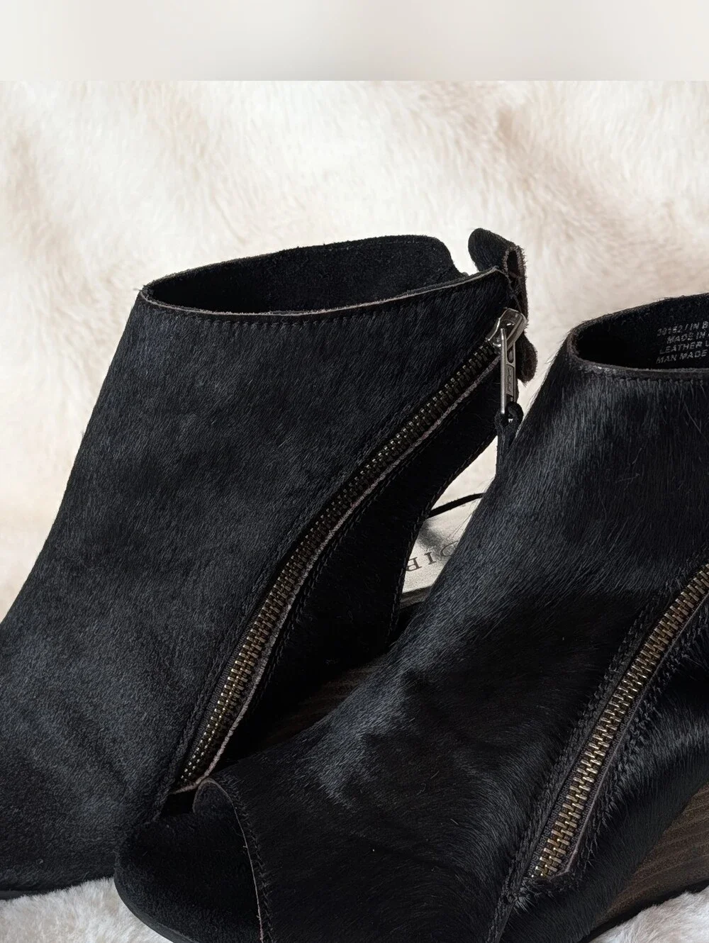 Black Peep-Toe Wedge Booties with Exposed Side Zip